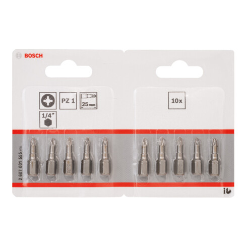 Bosch Pozidriv bit, L25 mm, 1/4" aandrijving, extra hard, set van 10
