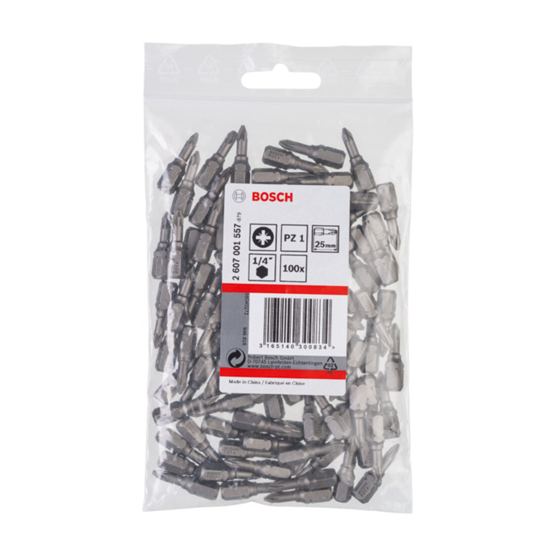 Bosch Pozidriv bit, L25 mm, 1/4" aandrijving, extra hard, set van 10