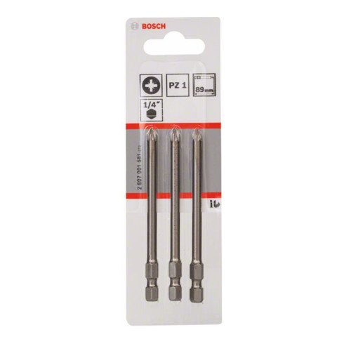 Bosch Pozidriv bit, L89 mm, 1/4" aandrijving, extra hard, set van 3