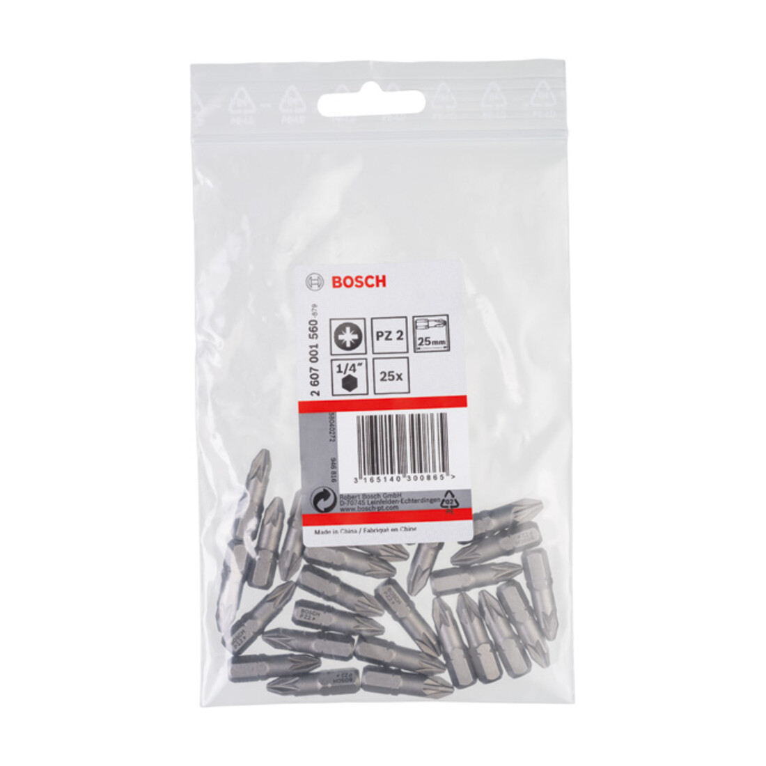 Bosch Pozidriv bit, L25 mm, 1/4" aandrijving, extra hard, set van 3