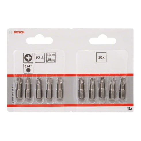 Bosch Pozidriv bit, L25 mm, 1/4" aandrijving, extra hard, set van 10