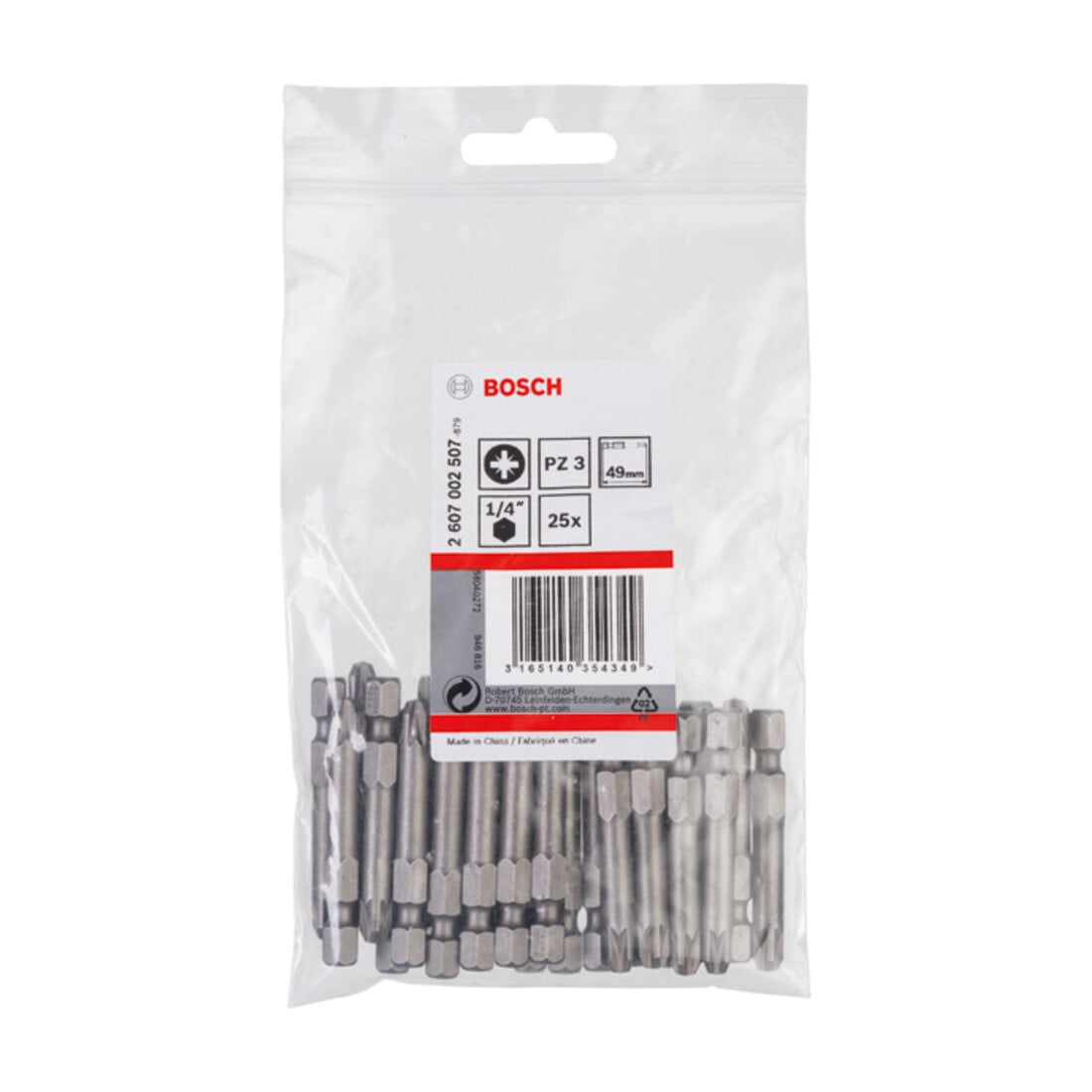 Bosch Pozidriv bit, L49 mm, 1/4" aandrijving, extra hard, set van 3