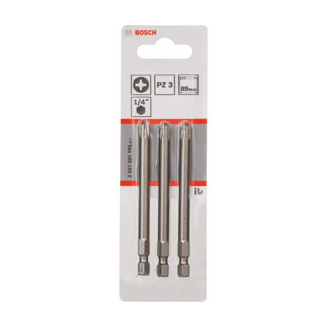 Bosch Pozidriv bit, L89 mm, 1/4" aandrijving, extra hard, set van 3