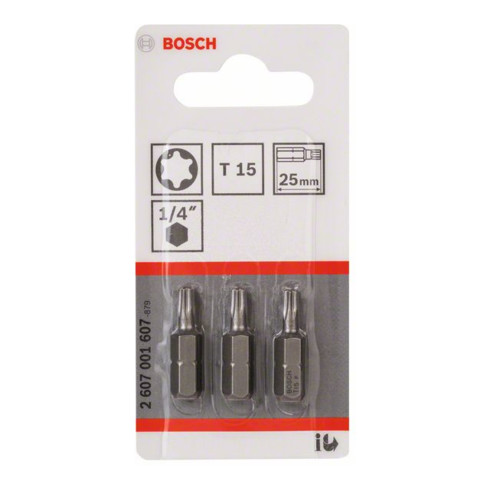 Bosch Torx bit, L25 mm, 1/4" aandrijving, extra hard, set van 3