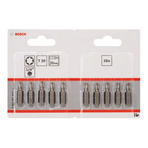 Bosch Torx bit, L25 mm, 1/4" aandrijving, extra hard, set van 10