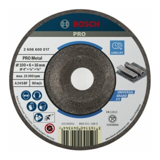 Bosch Schruppscheibe gekröpft Expert for Metal A 24 S BF, 100 mm, 16,00 mm, 6,0 mm