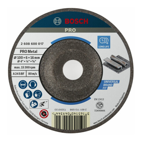 Bosch Schruppscheibe gekröpft Expert for Metal A 24 S BF, 100 mm, 16,00 mm, 6,0 mm