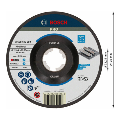 Bosch Schruppscheibe X-LOCK gekröpft Expert for Metal A 30 T BF 125 x 22,23 x 6 mm