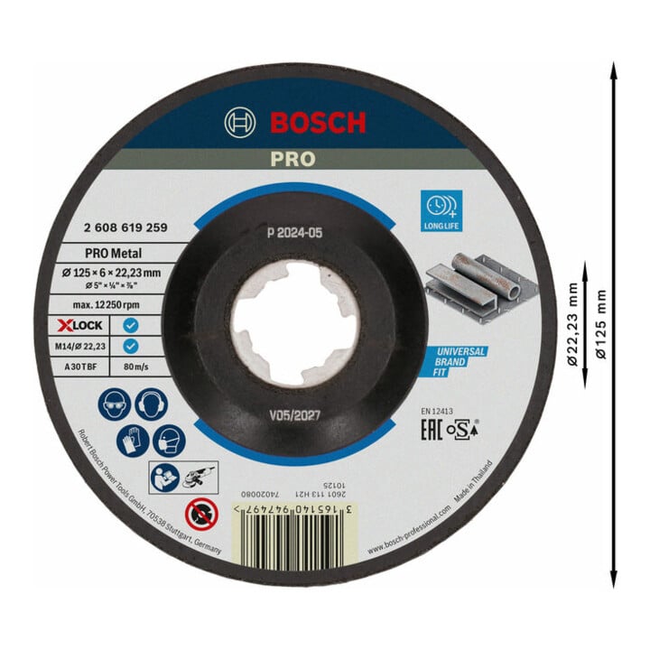 Bosch Schruppscheibe X-LOCK gekröpft Expert for Metal A 30 T BF 125 x 22,23 x 6 mm