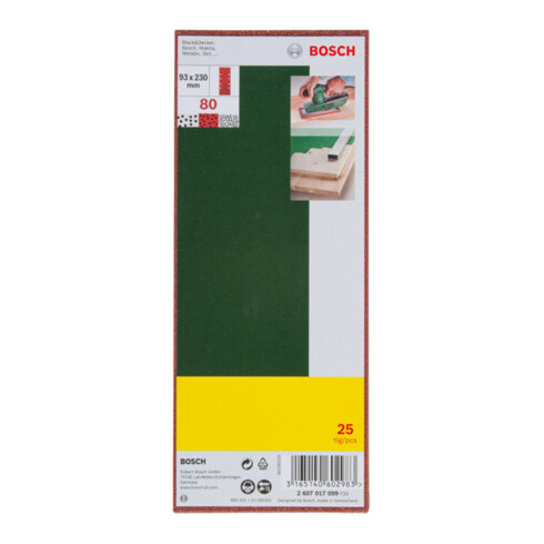 Bosch schuurbladset voor vlakschuurmachines, 25-delig, 8 gaten, 93 x 230 mm