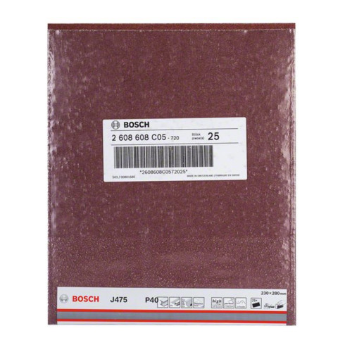 Bosch schuurpapier J475, optimaal voor metaal, ongeperforeerd, 230 x 280 mm, 40