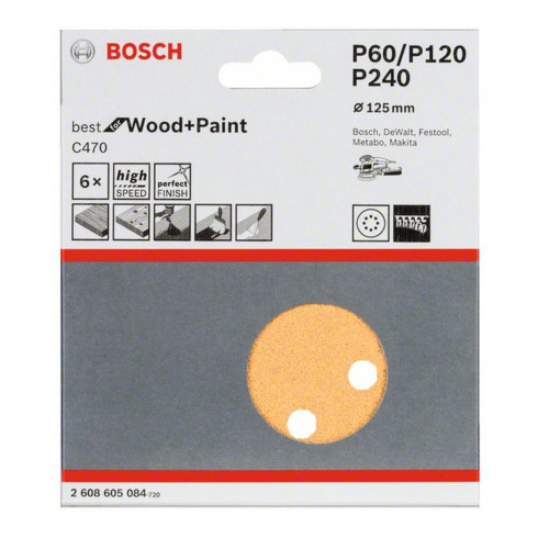 Bosch schuurvel C470 125mm 60 120 240 8 gaten klittenband