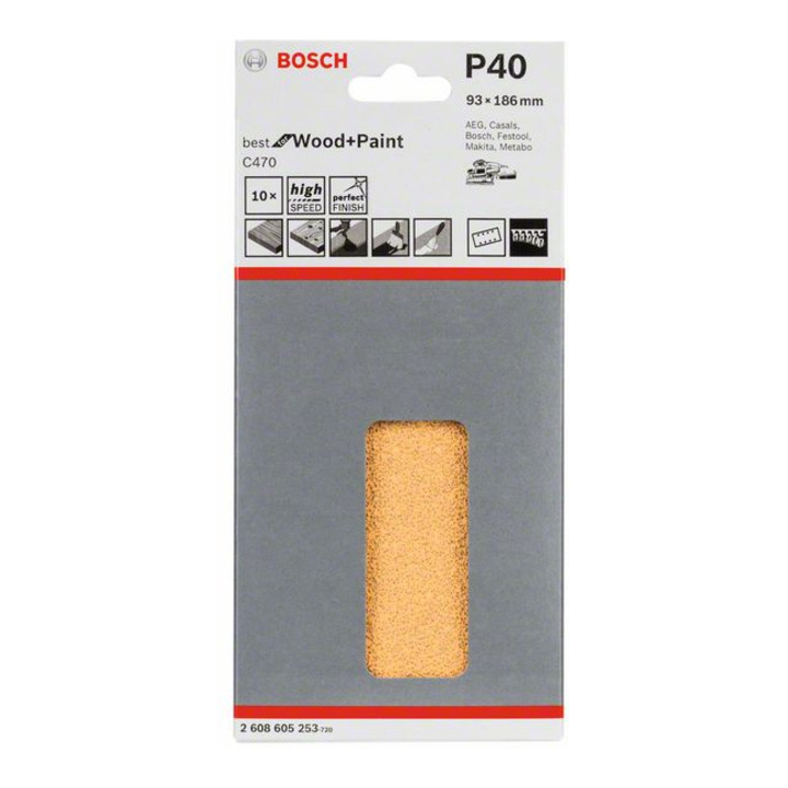Bosch schuurvel C470, 8 gaten, klittenband, 93 x 186 mm, 40