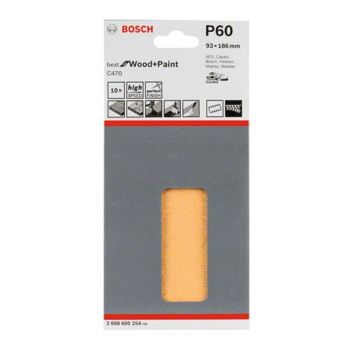 Bosch schuurvel C470, 8 gaten, klittenband, 93 x 186 mm, 60