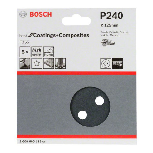 Bosch schuurvel F355 125 mm 240 8 gaten klittenband