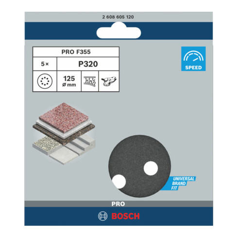 Bosch schuurvel F355 125 mm 320 8 gaten klittenband