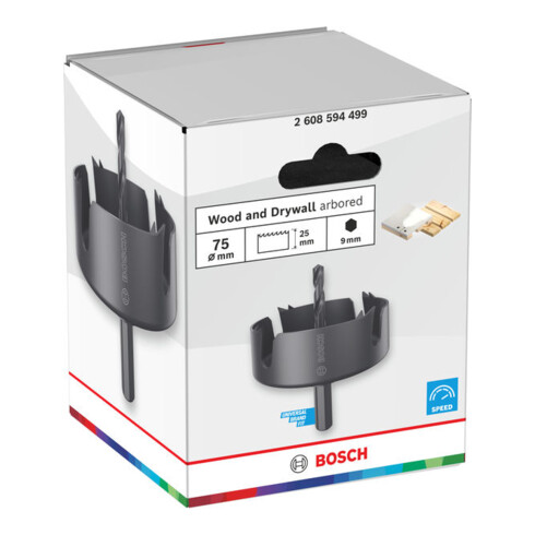 Bosch Scie-cloche pour bois et plaques de plâtre avec porte-outil, 75 x 27 mm