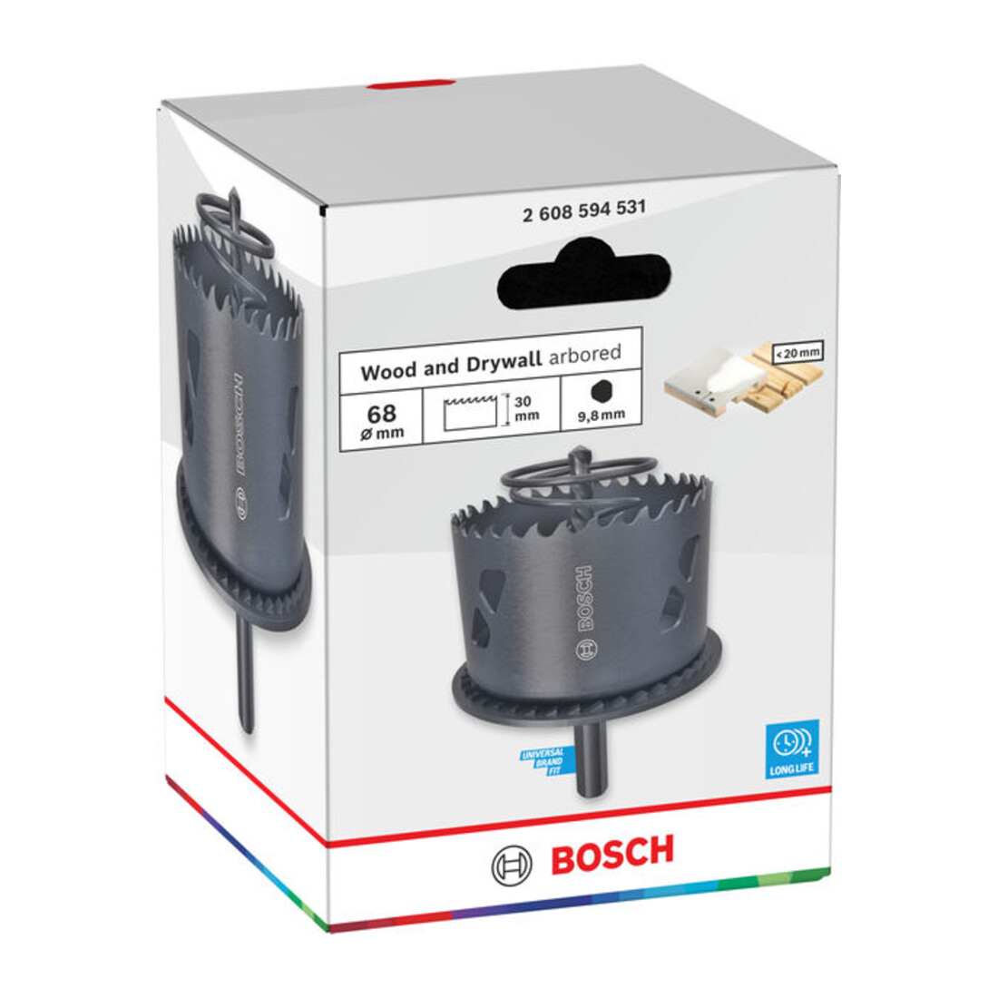 Bosch Sega a tazza per legno e cartongesso con attacco e svasatore, 68 x 30 mm
