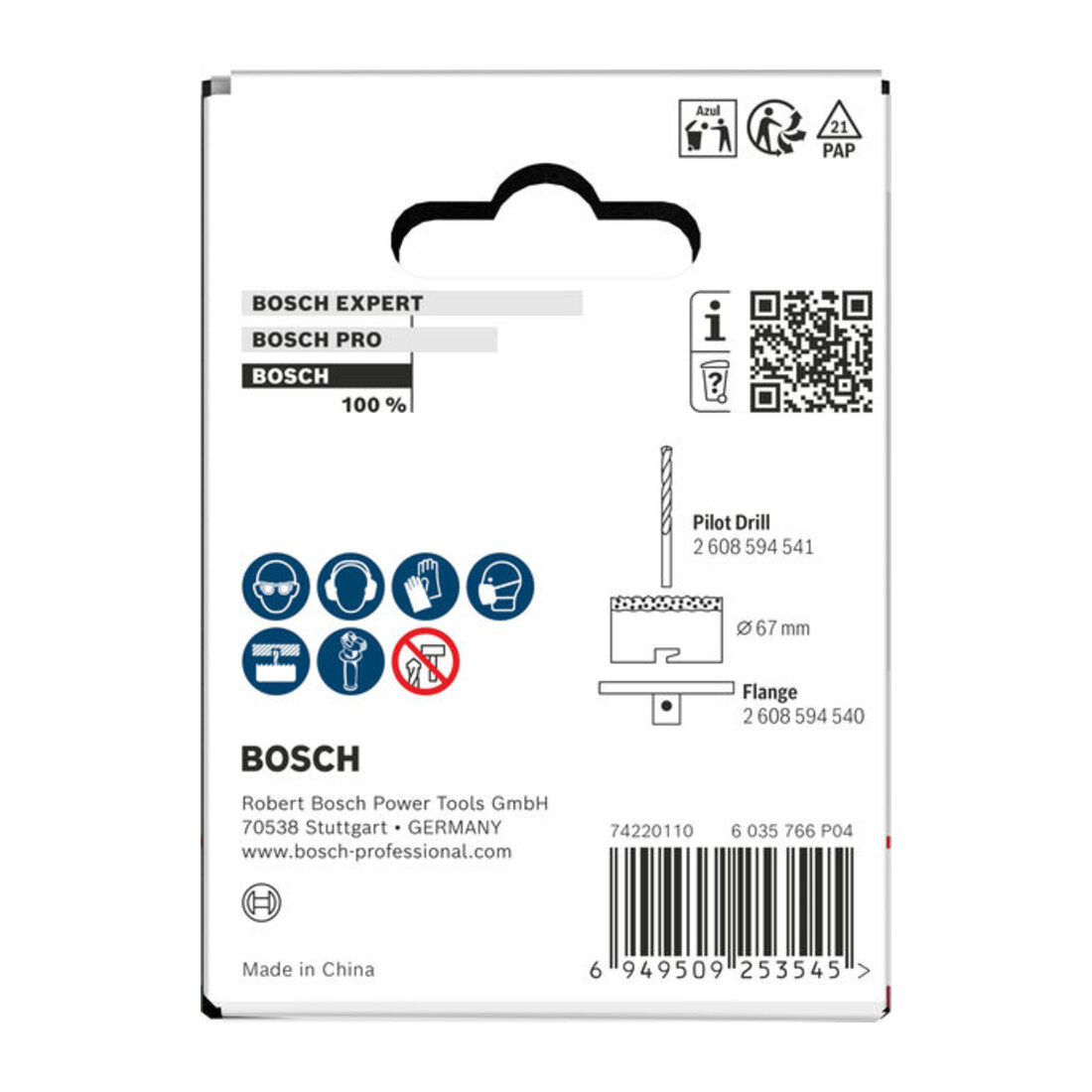 Bosch Sega a tazza per mattoni e piastrelle morbide con supporto, 67 x 60 mm