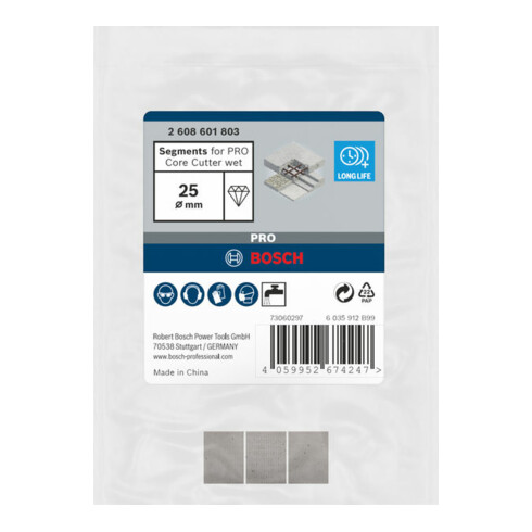 Bosch Segmente für PRO Diamantnassbohrkrone, 25 mm, 1 1/4 Zoll UNC