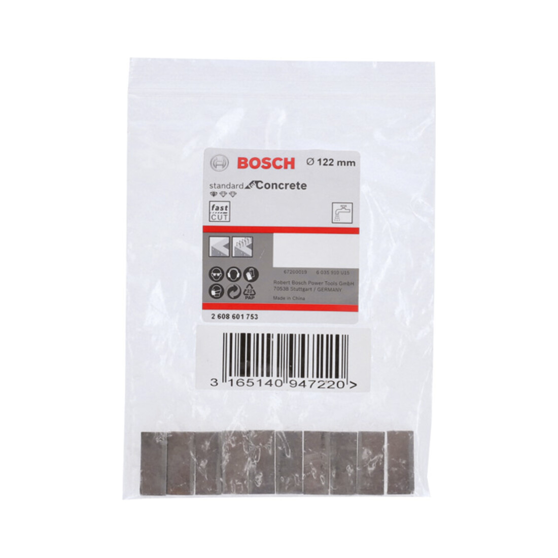 Bosch Segmenti per corone diamantate Standard for Concret, 122mm 10 10mm