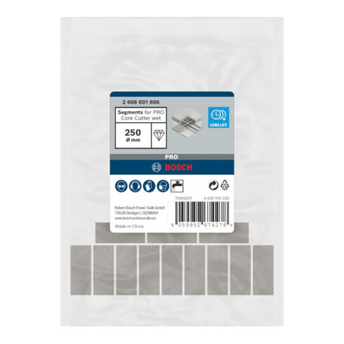 Bosch Segments pour couronne diamantée humide PRO, 250 mm, 1 1/4 pouce UNC
