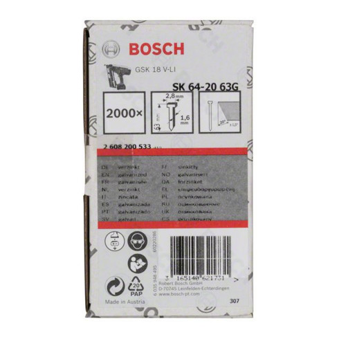 Bosch Senkkopf-Stift SK64 20G 63 mm verzinkt