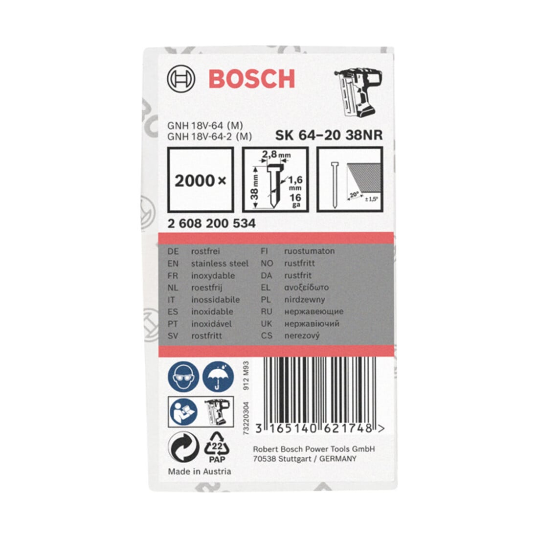 Bosch Senkkopf-Stift SK64 20NR