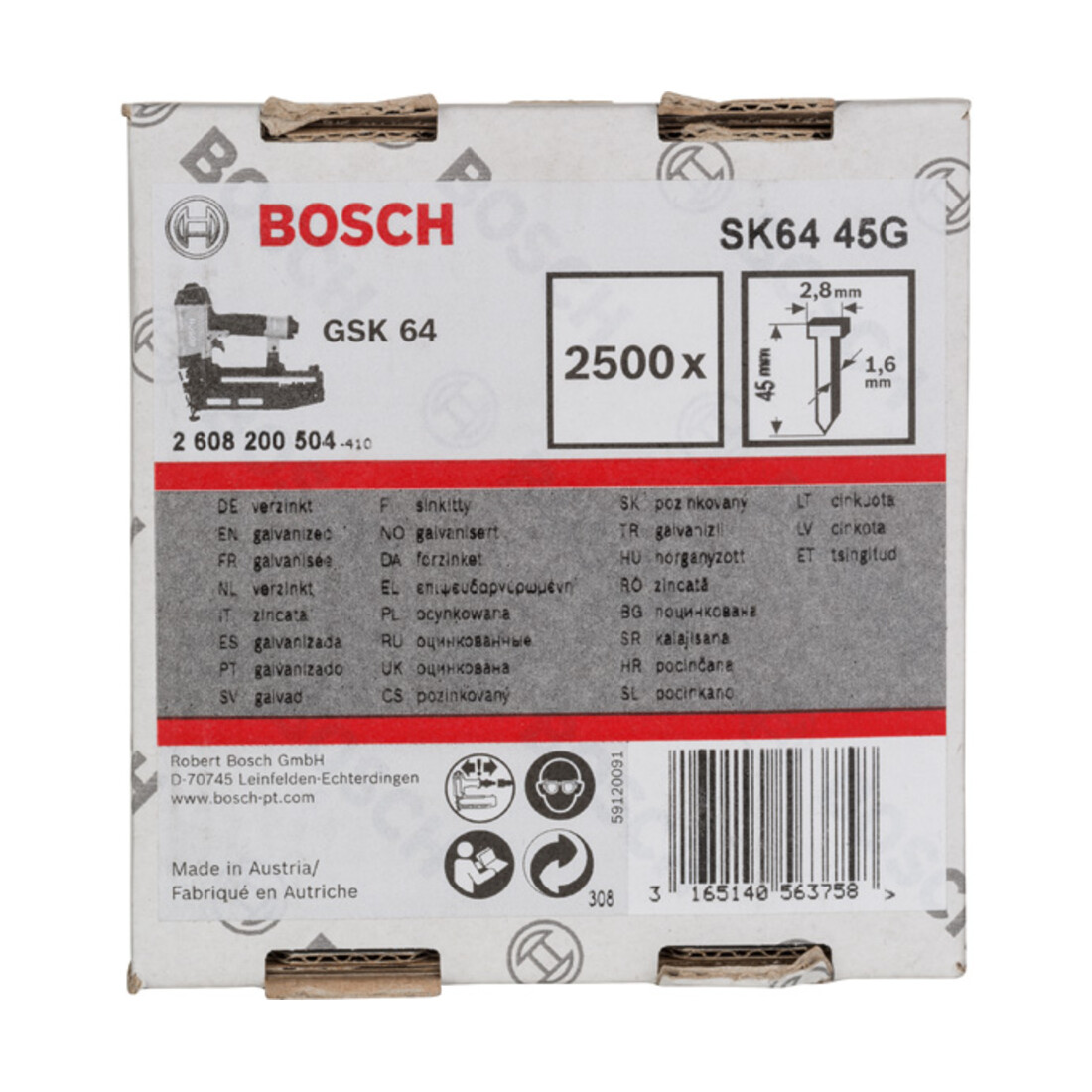 Bosch Senkkopf-Stift SK64 45G 1,6 mm 45 mm verzinkt