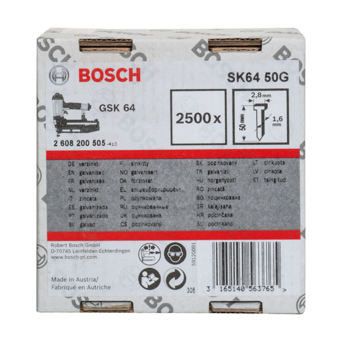 Bosch Senkkopf-Stift SK64 50G 1,6 mm 50 mm verzinkt