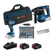 Bosch Set 2 x 18V : GSR + GBH + 2 x Jeu de mèches + 2 x GBA 18V 4,0 Ah + GAL 18V-40-2