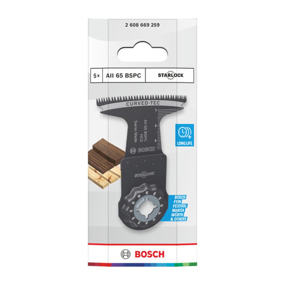 Bosch Set 5 lame da immersione per legno AII 65 BSPC, Starlock, 65 x 40 mm