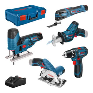 Bosch Set da 5 utensili 12 V: GSR + GST + GOP + GKS + GSA + 3x GBA 3,0 Ah + GAL + XL-BOXX