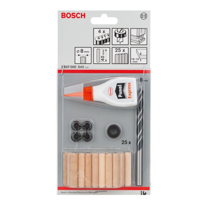 Bosch Set de 32 chevilles en bois, 8 mm