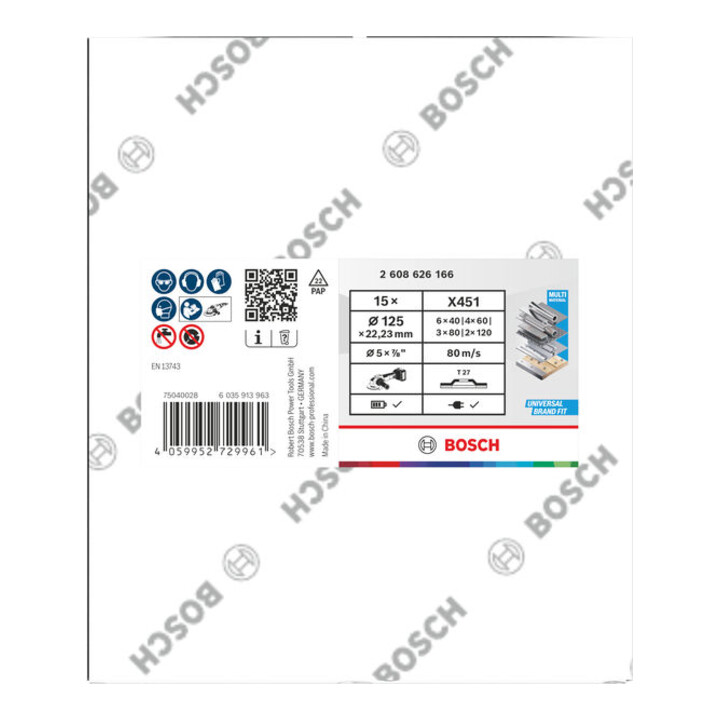 Bosch Set de disques abrasifs à lamelles, 125 mm, T27