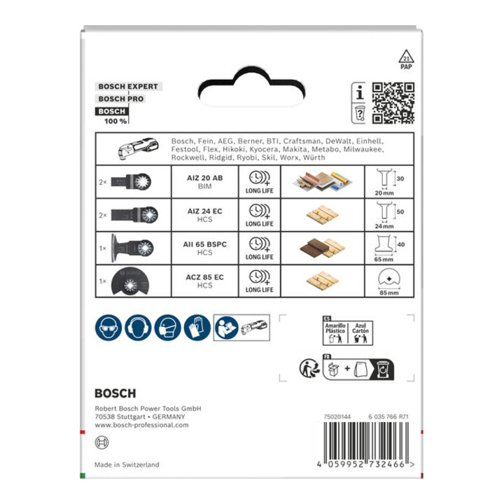 Bosch Set de lames bois et métaux tendres pour outils multifonctions oscillants, 6 pièces