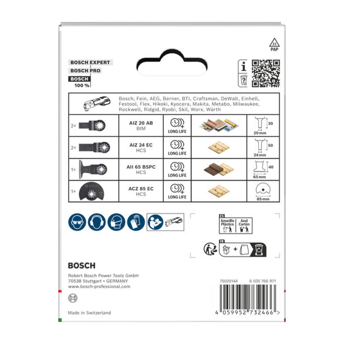 Bosch Set de lames bois et métaux tendres pour outils multifonctions oscillants, 6 pièces