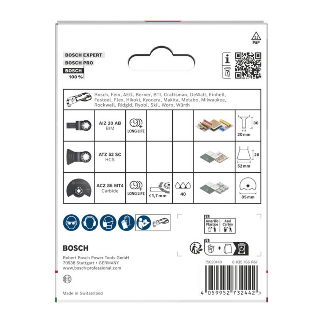 Bosch Set de lames pour carrelage pour outils multifonctions oscillants, 3 pièces