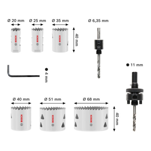 Bosch Set de scies-cloches multi-matériaux avec filetage, 20; 25; 35; 40; 51; 68 × 40 mm