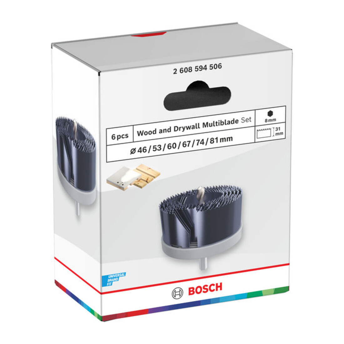 Bosch Set de scies-cloches pour bois et plaques de plâtre avec porte-foret, 46/53/60/67/74/81 x 31 mm