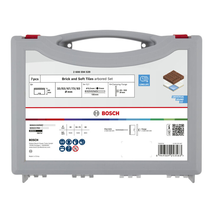 Bosch Set de scies-cloches pour briques et carreaux souples avec porte-foret, 33; 53; 67; 73; 83 x 60 mm
