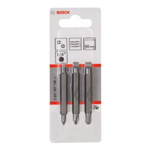 Bosch Set di bit a doppia lama 3pz. S0,6x4,5 PH1 S0,8x5,5 PH2 S1,2x6,5 PH3,60mm