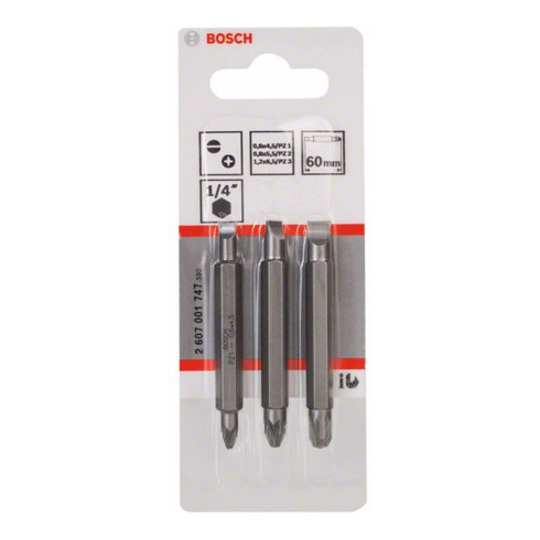Bosch Set di bit a doppia lama 3pz. S0,6x4,5 PZ1 S0,8x5,5 PZ2 S1,2x6,5 PZ3,60mm