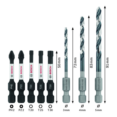 Bosch Set di bit per avvitatori e trapani per metallo/legno Professional Impact Control Pick and Click 8pz.