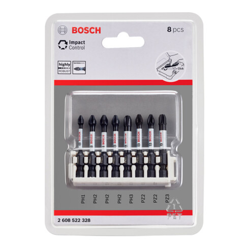 Bosch Set di bit per cacciavite Impact Control 8pz. PH1 3x PH2 PH3 2xPZ2 PZ3 50mm