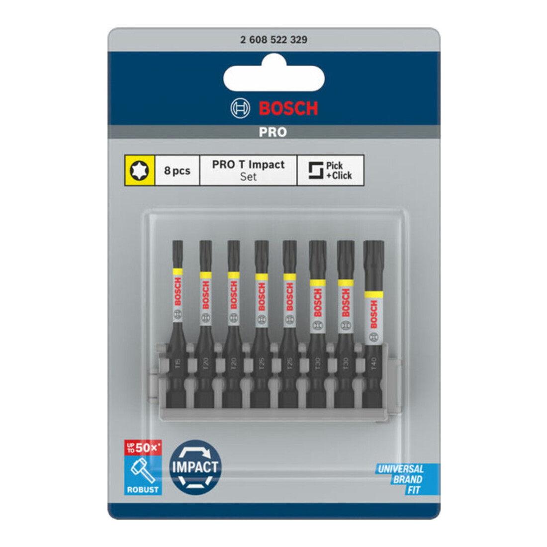 Bosch Set di bit per giraviti Impact Control, 8 pz. 1 x T15 T40 2 x T20 T25 T30 50 mm
