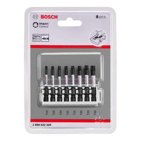 Bosch Set di bit per giraviti Impact Control, 8 pz. 1 x T15 T40 2 x T20 T25 T30 50 mm