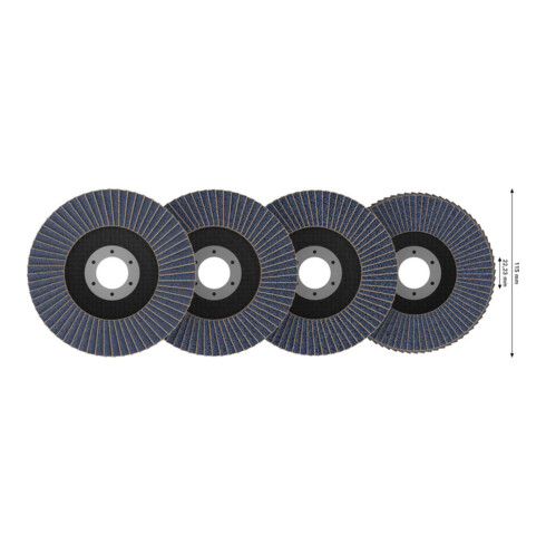Bosch Set di dischi abrasivi a ventaglio X451, 115 × 22,23 mm, K40/K60/K80/K120, Z27, 15 pz
