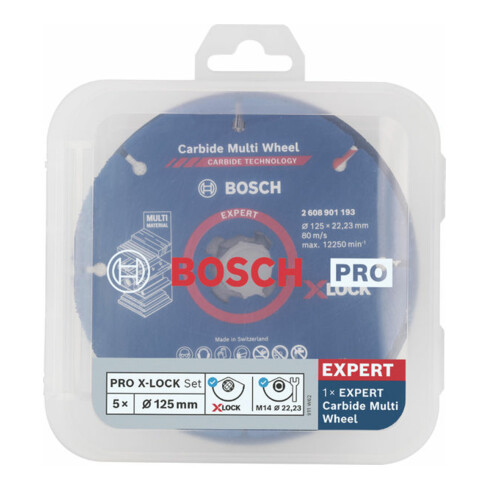 Bosch Set di dischi abrasivi lamellari e per troncatura X-LOCK, 5 pezzi, 125 mm, CMW