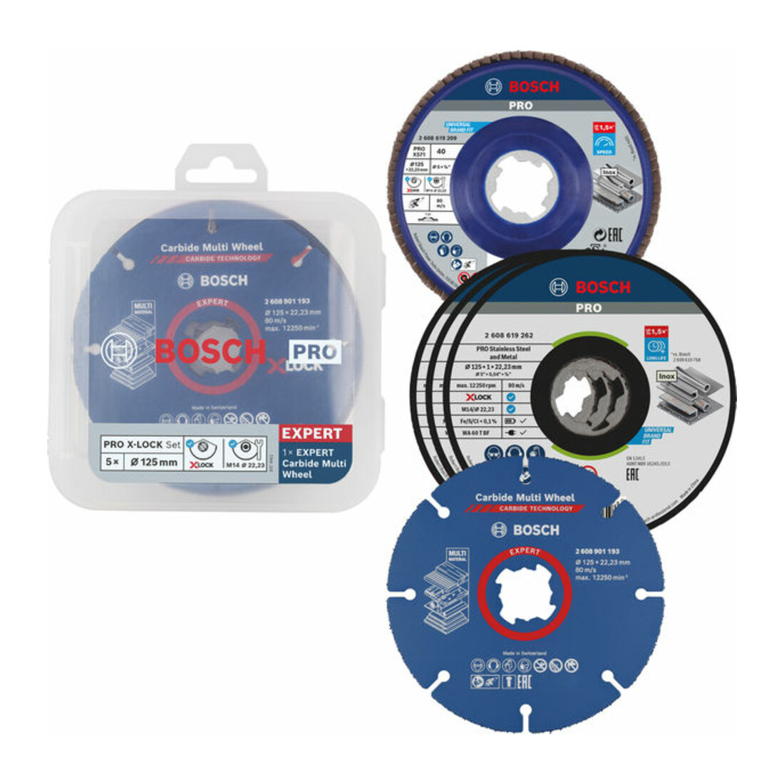 Bosch Set di dischi abrasivi lamellari e per troncatura X-LOCK, 5 pezzi, 125 mm, CMW